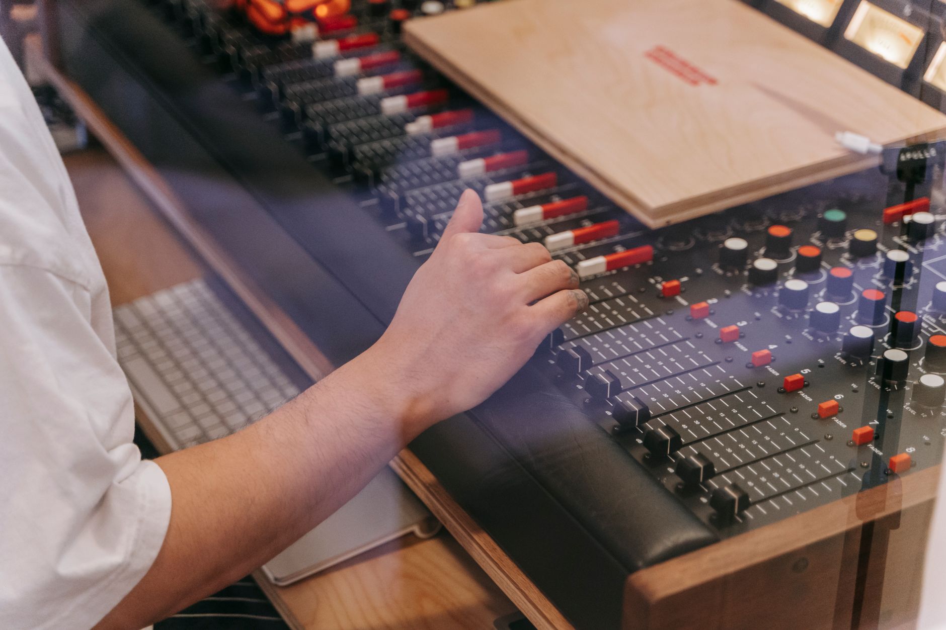 freestanding acoustic panel next to studio desk
