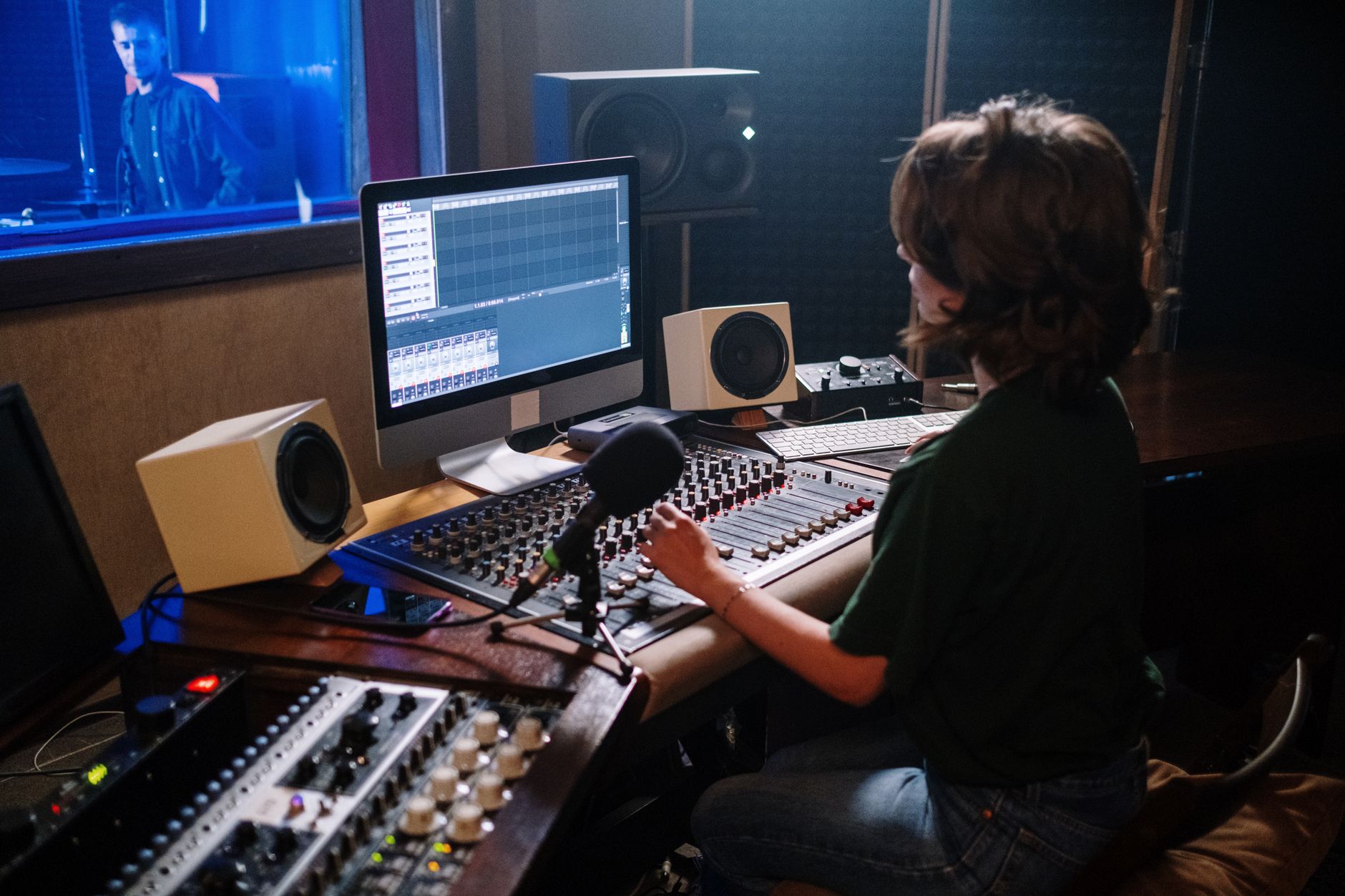 compact audio interface on home studio desk