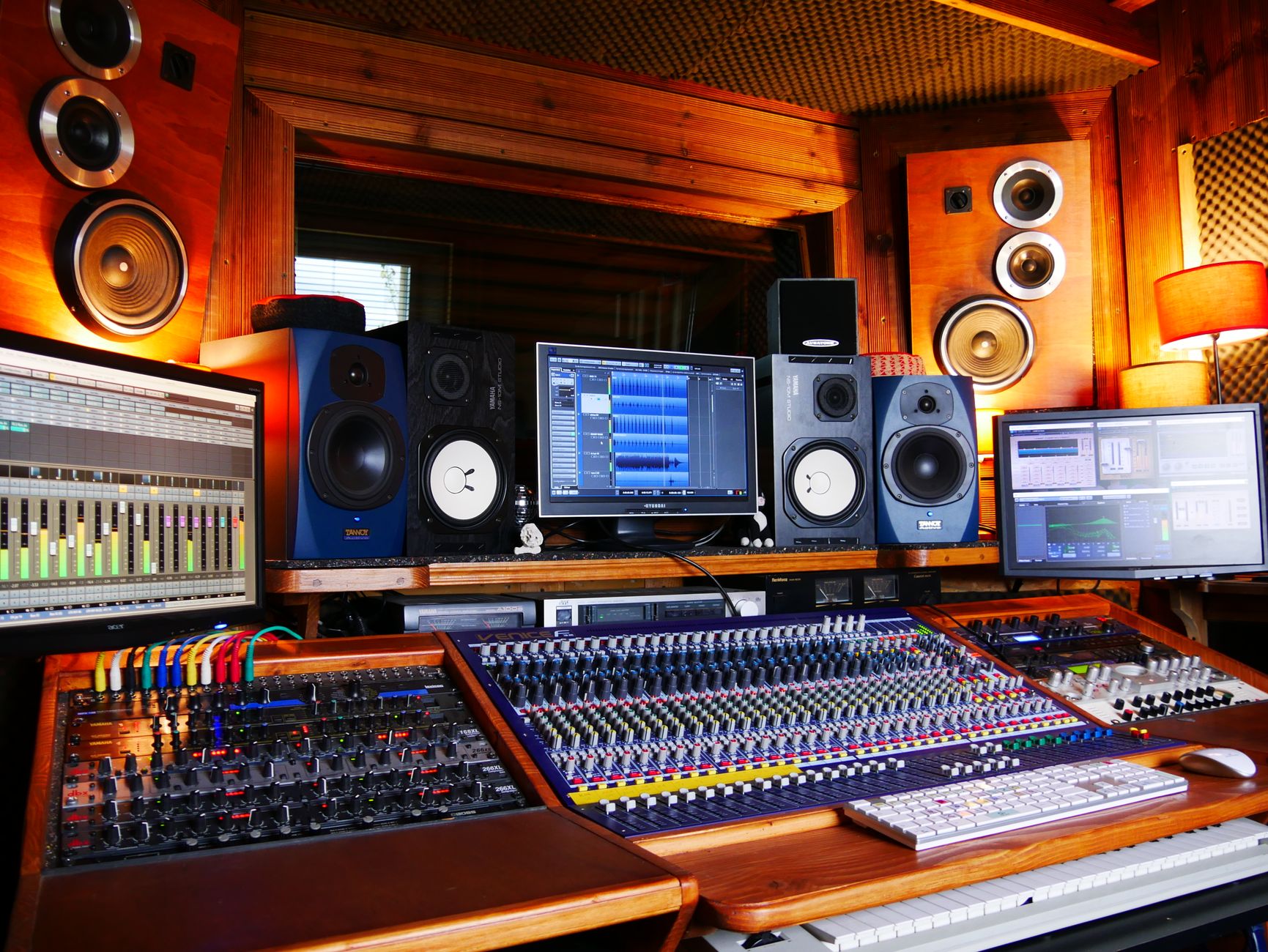 usb audio interface on home studio desk