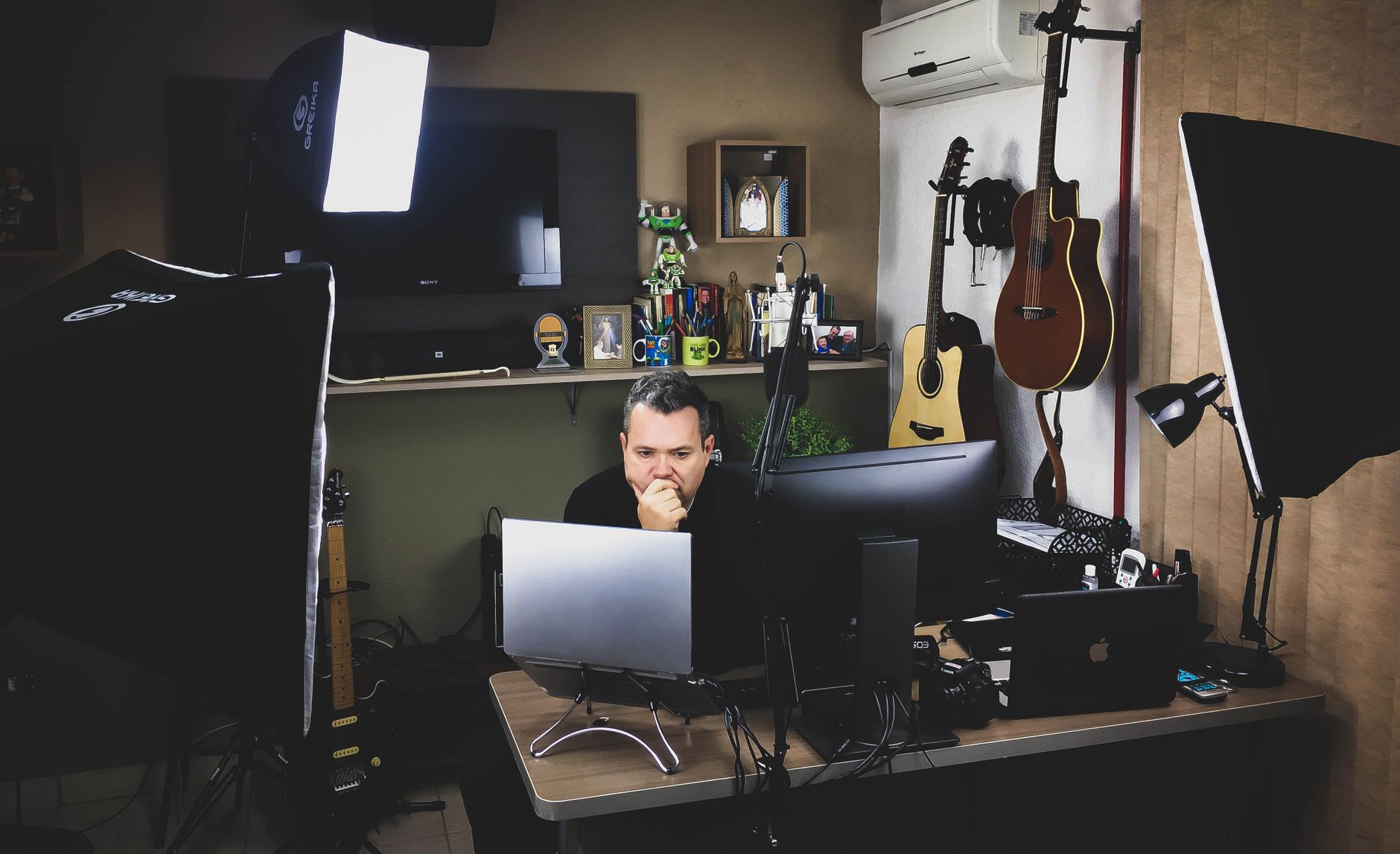 budget home studio setup desk overview