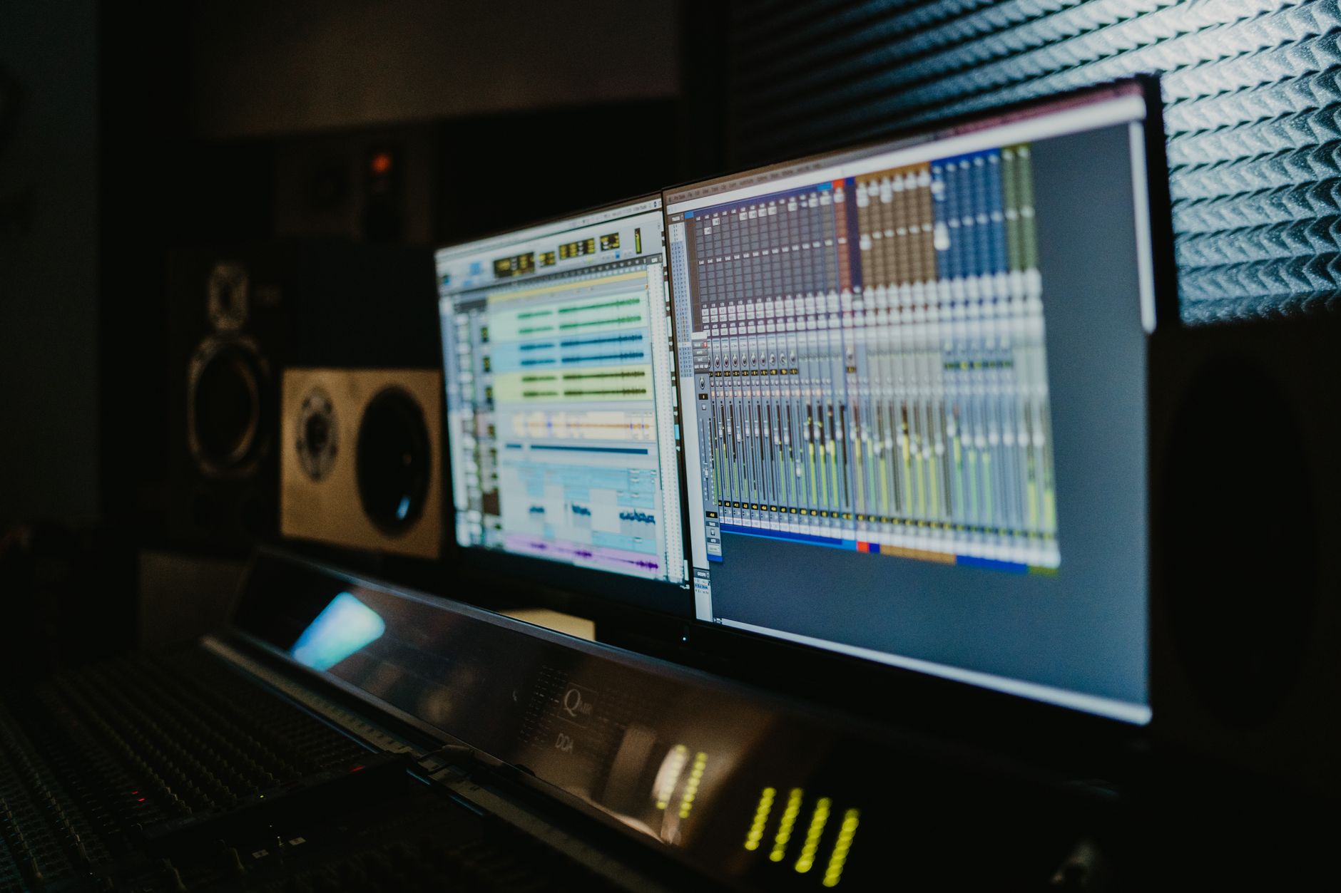 studio monitoring headphones on desk recording session