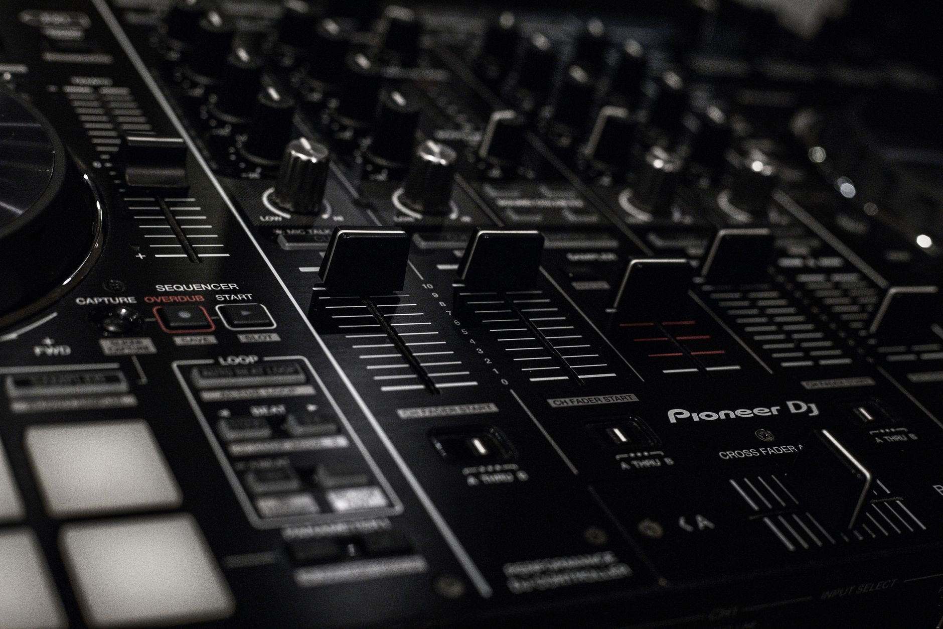 studio headphones on mixing board close-up