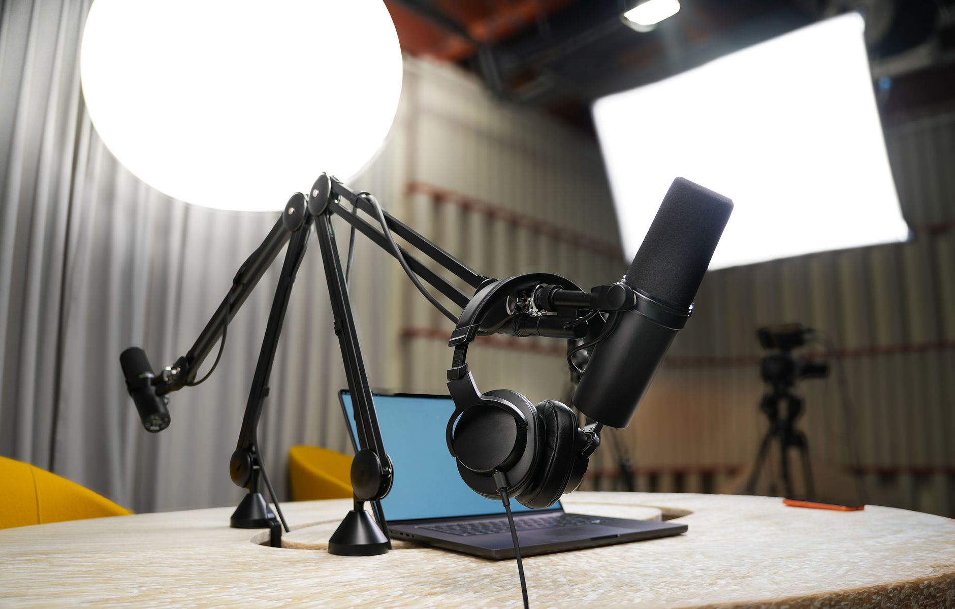 usb microphone on desk home studio setup
