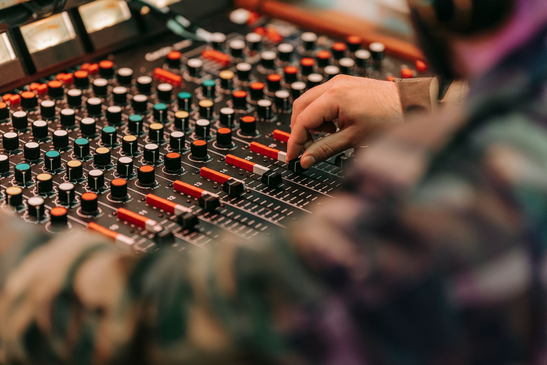 analog mixing console channel strips close-up