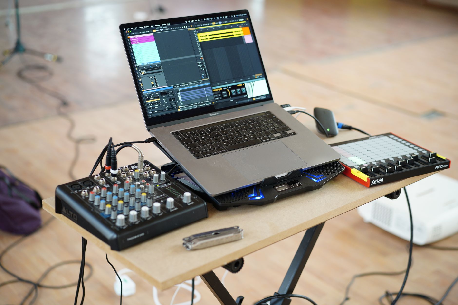 DAW session track view with audio waveforms