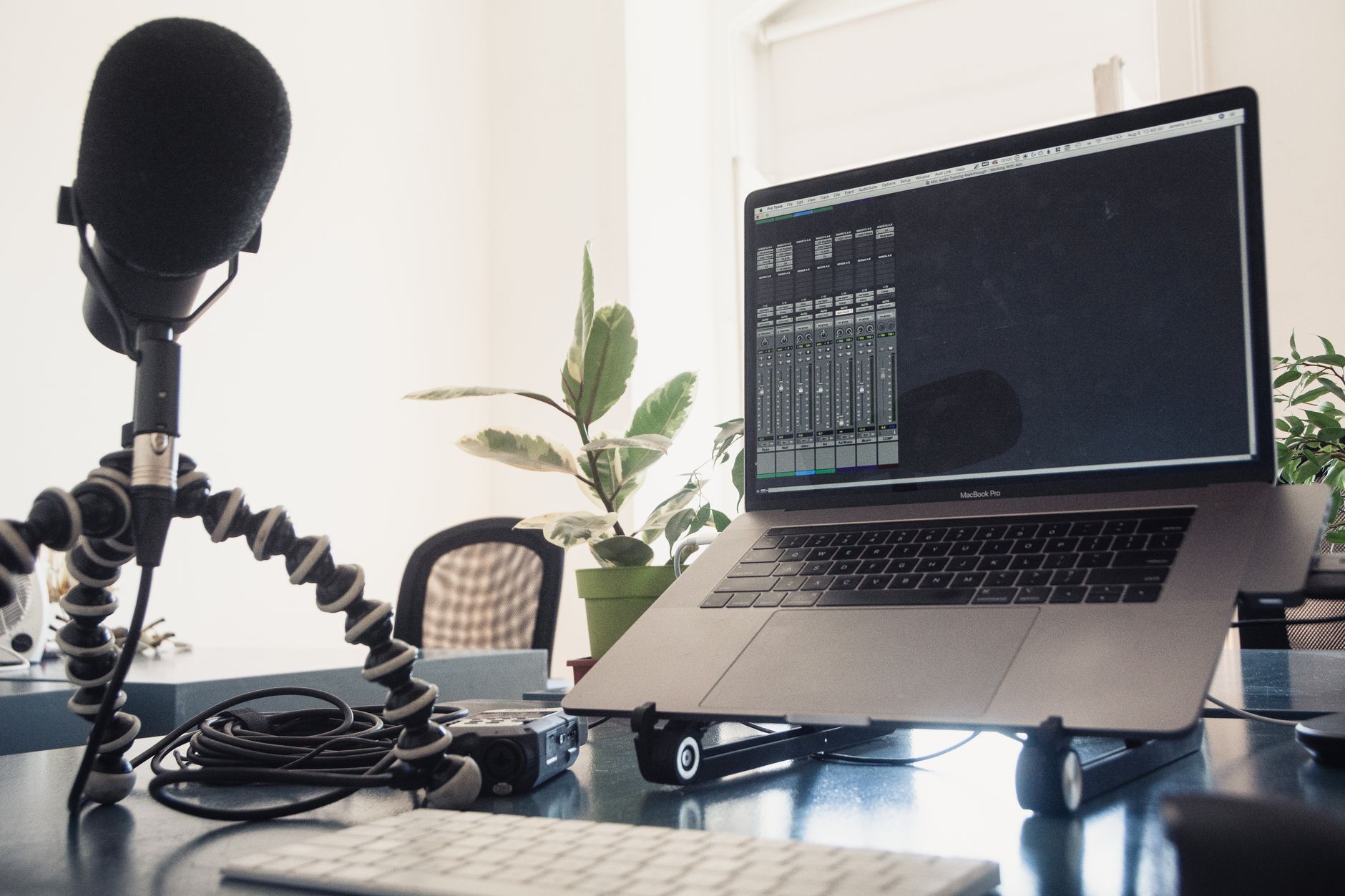 audio interface with XLR microphone on desk