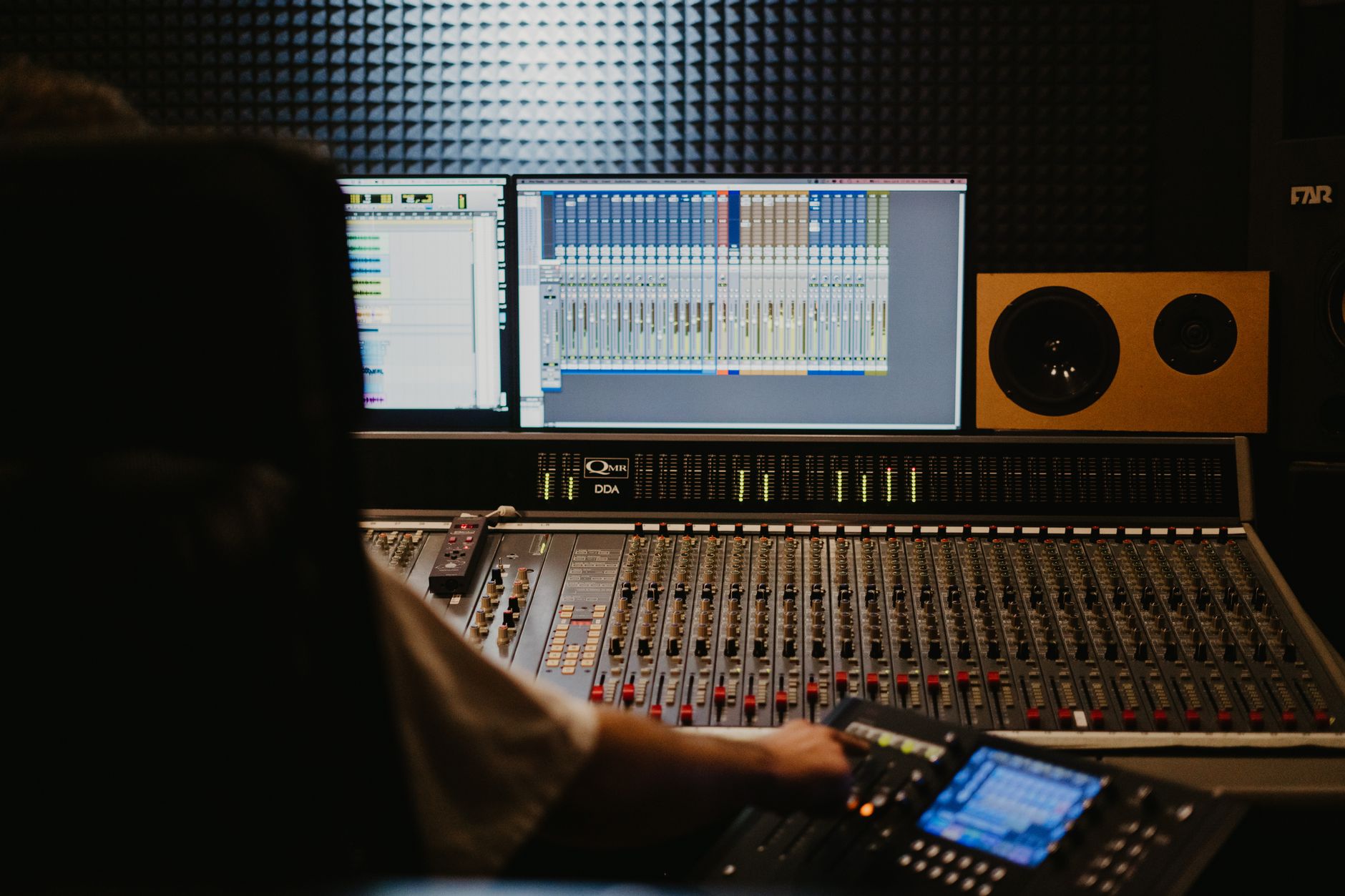 acoustic foam panels on home studio wall corner
