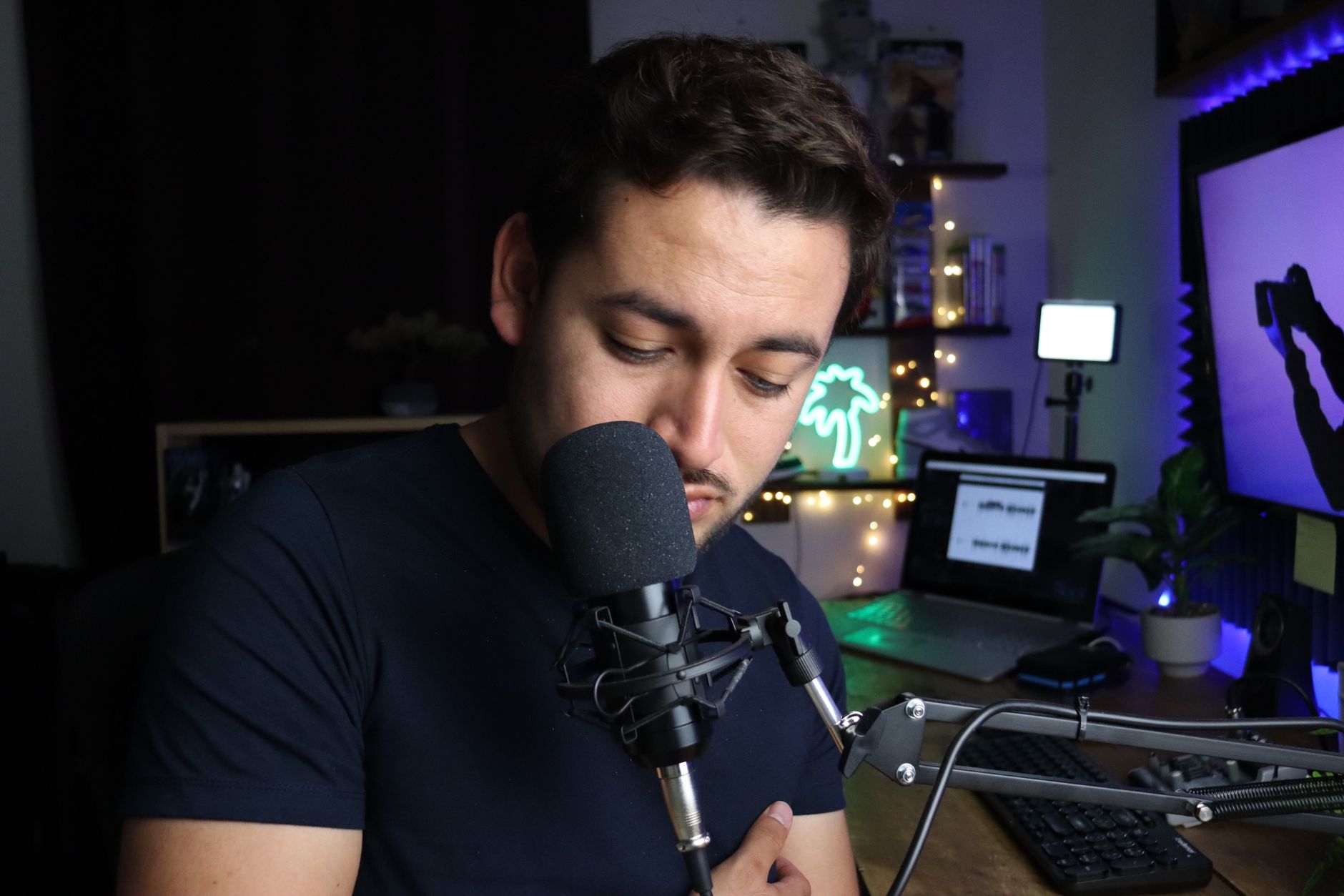 budget home studio desk setup interface and microphone
