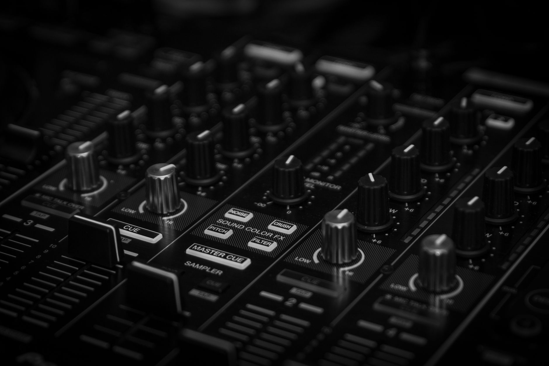 studio headphones on mixing console close-up