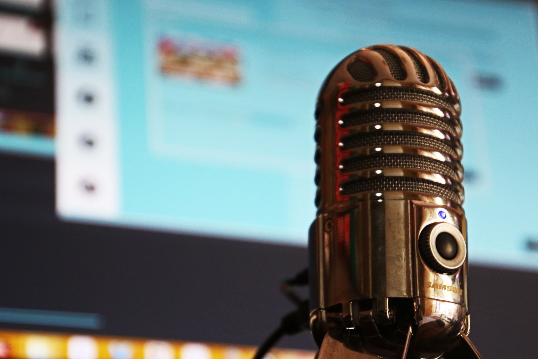 condenser microphone connected to audio interface close-up